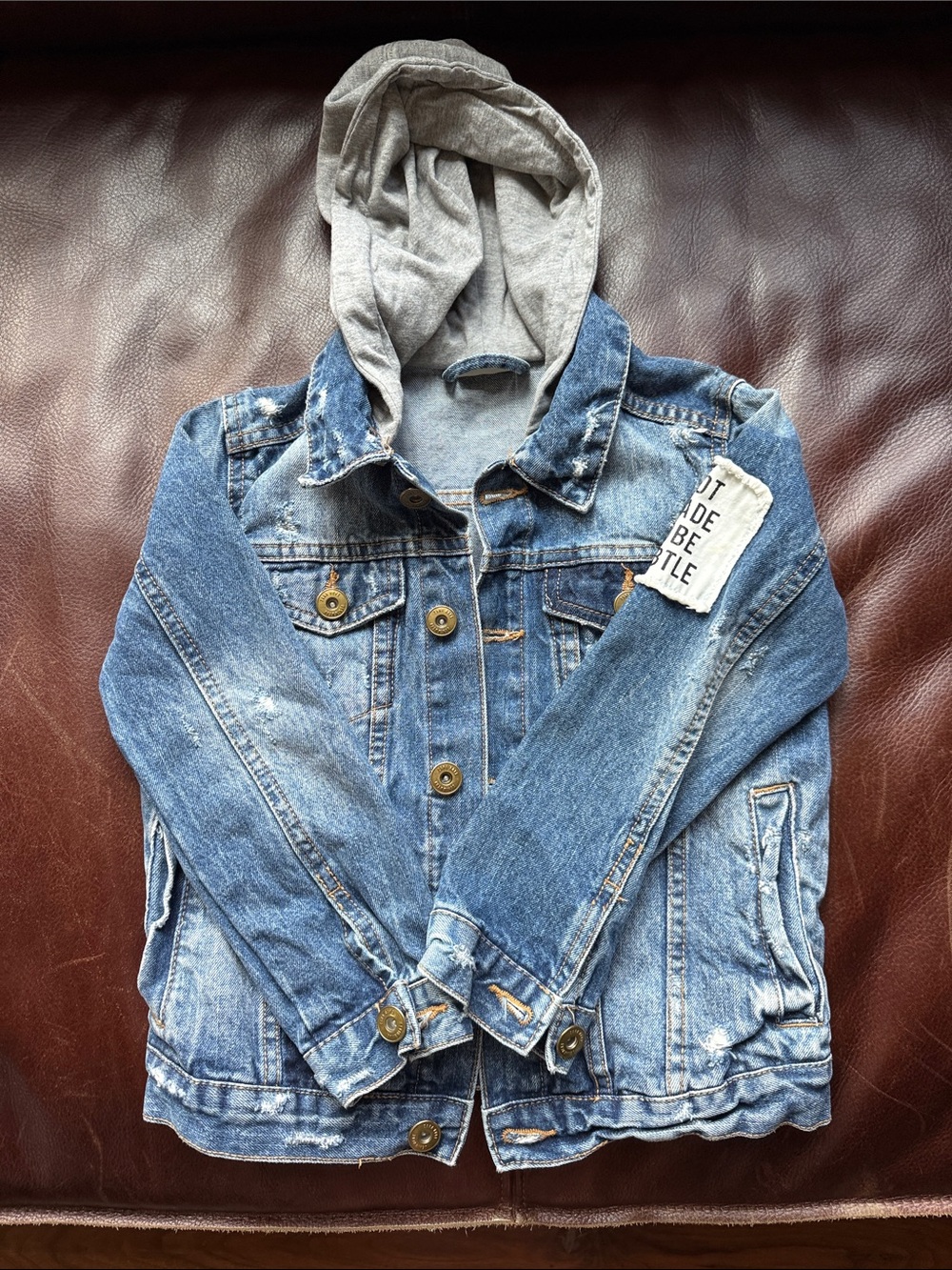 Zara Blue Denim Jacket with Grey Hood